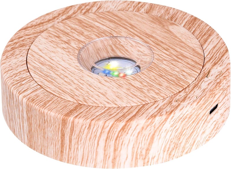 EUSTUMA Rotating LED Display Base Colorful Light Crystal Display Base Stand,Suitable for Glass Crystal Spherical Artwork,Holiday Party Decoration. (Wood) - Image 1